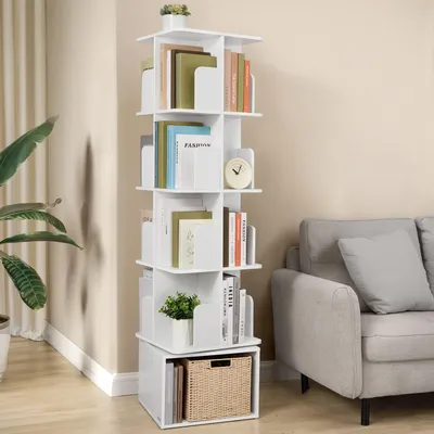 Produktbild von VASAGLE Bücherregal mit 5 Ebenen, drehbares Standregal, mit offenen Fächern, 40 x 40 x 155,8 cm, weiß