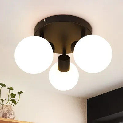 Produktbild von ZMH Deckenstrahler Weiß Deckenlampe Rund Deckenleuchte 3 Flammig Innen Strahler Glas Lampenschirm Flurlampe E14 Vintage Spotleuchte Ohne Leuchtmittel