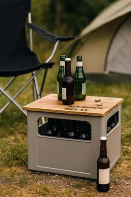 Produktbild von Bierkistensitz Bierkasten Sitz Aufsatz "SIT DOWN RELAX" aus massivem Mangoholz 41x30x2cm