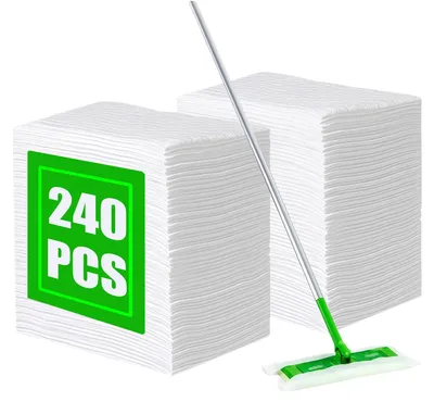 Productafbeelding van Mop-inzetstukken 240 stuks - Droge vloerdoeken - Geschikt voor alle vloertypes - Ongeparfumeerd - Elektrostatische stofdoeken - Grootformaat 20x30 cm