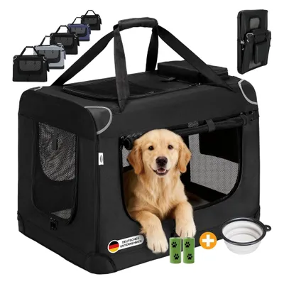 Produktbild von Faltbare Hundebox XL 80x58x56cm, Robuste Transportbox Auto für Hund & Katze, Atmungsaktiv Wasserdicht Schwarz