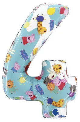 Obrázek produktu pro Fóliový balónek číslo 4, Prasátko Peppa, 66 cm Grabo