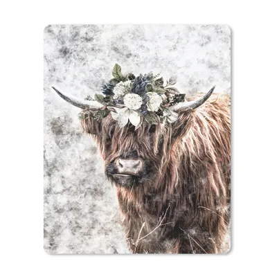 Produktbild von MuchoWow® Mauspad Mousepad Schottischer Highlander - Marmor - Blumen 19x23 cm - Mousepads - Maus Mat - Pad - Mausunterlage - Mauspads - Spielen