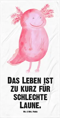 Produktbild von Mr. & Mrs. Panda Handtuch Axolotl Glücklich - Weiß - Geschenk, Badehandtuch, Schwanzlurch, Lurch, Duschhandtuch, gut Gelaunt, Lebensfroh, Motivation, Strandtuch, Großes