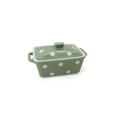 Produktbild von Isabelle Rose Butterdose aus Keramik mit weißen Punkten 16,5 ×10 x 8 cm Grün