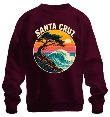 Produktbild von Santa Cruz Kalifornien Surfen Ozean Welle Strand Retro USA Sweatshirt Pullover, Burgundy, S