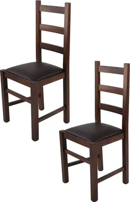 Immagine prodotto di t m c s Tommychairs - Set di 2 sedie RUSTICA per cucina e sala da pranzo, struttura robusta in legno di faggio, laccata nel colore noce scuro e sedile imbottito rivestito in Pelle finta nel colore moka