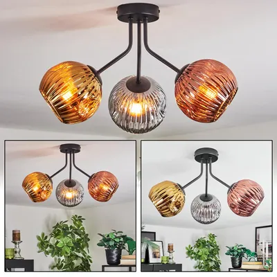 Produktbild von Villamare Deckenlampe aus Metall/Riffelglas in Schwarz/Gold/Kupfer/Rauch