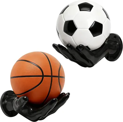 Obrázek produktu pro Držák na basketbalovou míč, pro montáž na zeď, sada 2 kusů, PVC, 8 šroubů, 8 hřebíků, vhodný do garáže
