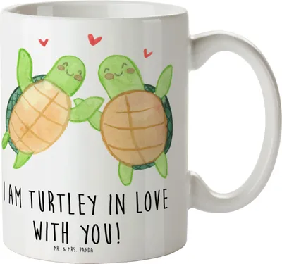 Produktbild von Mr. & Mrs. Panda Tasse Schildkröten Paar - Weiß - Geschenk, Heiraten, Mitbringsel, haferl, für Partner, Hochzeitstag, Frühstücksbecher, Kaffeetasse, Valentinstag, Frauen