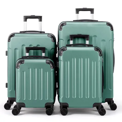 Image de Ensemble de valises rigides ABS, 4 pièces, tailles 16/20/24/28 pouces, valise à roulettes avec 4 roues et poignée de transport, protections d'angle, poignée télescopique, couleur turquoise