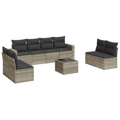 Produktbild von vidaXL 9-tlg. Garten-Sofagarnitur mit Kissen Hellgrau Poly Rattan