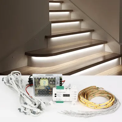 Produktbild von LED-Treppenstufenbeleuchtung mit Bewegungsmelder&Dimmer, 16 Stufen LED Treppenlicht Streifen 4.000K neutralweiß montagefreundliche []