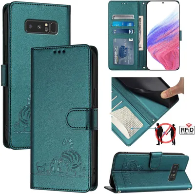 Image de Etui en cuir pour Samsung Galaxy Note 8, étui à rabat avec fonction stand et portefeuille vert