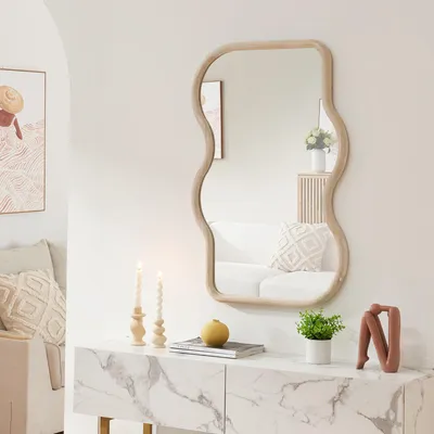 Zdjęcie produktu dla Lustro ścienne 'Bellerirnu' Lustro łazienkowe Lustro dekoracyjne 90 x 60 cm o wyglądzie dębu sonoma