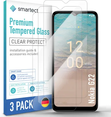 A product package for screen protectors for a Nokia G22 phone, with a phone screen displayed.