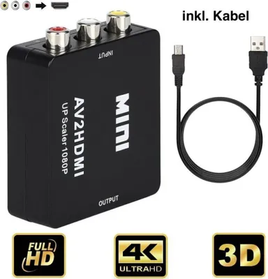 Produktbild von AV zu HDMI Adapter Konverter Full HD 1080P 4k Video Audio TV 3 RCA CVBS HDMI TOP