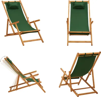 Immagine prodotto di vidaXL Sedia da spiaggia pieghevole in legno massiccio di eucalipto e tessuto verde - Sedia da spiaggia - Sedia da campeggio - Sedie da campeggio