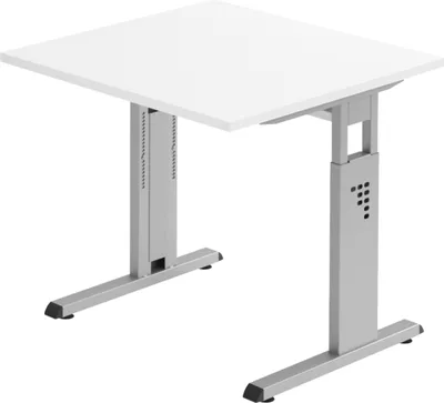Produktbild von bümö Schreibtisch Serie-O - Nachbildung: Weiß, Gestell: Silber, Größe:  80 x 80 cm
