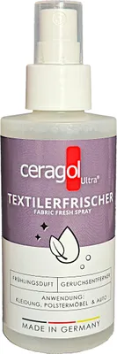 Produktbild von ceragol ultra Textilerfrischer, 150ml - Geruchsentferner mit Frische-Boost für Kleidung, Polstermöbel, Auto, Gardinen - Frühlingsduft