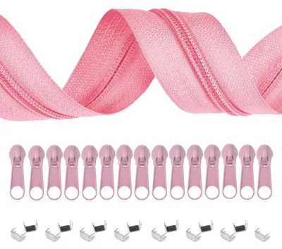 6m Endlos-Reißverschluss 5mm mit 15 Zippern und 15 Endstücke rosa mittelrosa bubblegum kaugummifarben