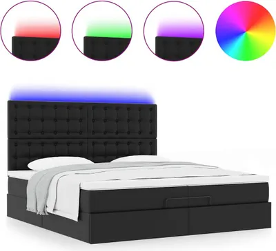 Produktbild von Ottoman-Bett mit Matratzen & LEDs Schwarz 200x200 cm Kunstleder