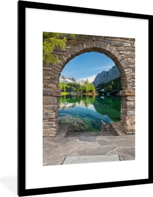 Produktbild von MuchoWow® Gerahmtes Poster Aussicht - Berg - Landschaft - Wasser 60x80 cm - Poster mit Schwarzem Bilderrahmen Wandposter Rahmen Foto Bilder - Wohnzimmer - Dekorationen - Prämie