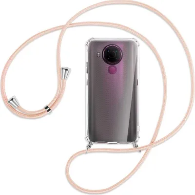 Produktbild von Handykette Backcover-Schutzhülle mit Band (Metall silberfarben) für Nokia 5.4 - rose peach