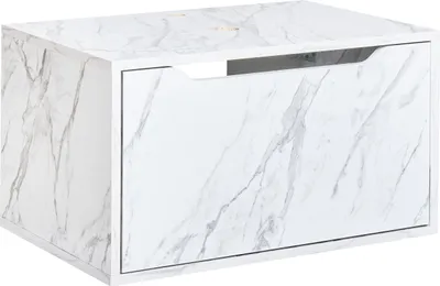 Produktbild von BELIANI Badezimmer Wandwaschbeckenschrank Weiß Spanplatte Marmoreffekt Vorgebohrte Löcher für Waschbecken