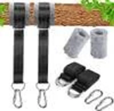 Produktbild von Schaukel- & Hängemattenbefestigung, 2x 150 cm, Schwerlast, Nylon, inkl. Aufbewahrungstasche, Baumschutz Polster, 2 Karabiner & 2 D-Ringe, für alle Schaukeln & Hängematten