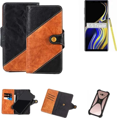Produktbild von K-S-Trade Handyhülle Schutzhülle Bookstyle Case Wallet-Case kompatibel mit Samsung Galaxy Note 9 Handy Cover Bumper Klapphülle schwarz hellbraun 1x