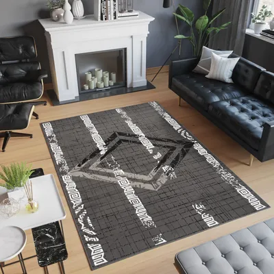 Produktbild von Teppich Wohnzimmer Schlafzimmer Kurzflor Design Modern Dunkelgrau Schwarz  140 x 200 cm