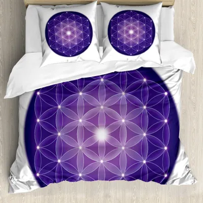 Produktbild von ABAKUHAUS Geometrie Bettbezug, traditioneller Stil Design, Milbensicher Allergiker geeignet mit Kissenbezügen, 200 cm x 200 cm - 80 x 80 cm, Lila