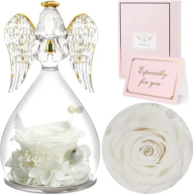 Image de Rose éternelle figure ange dôme en verre cadeau fête des mères pour les femmes