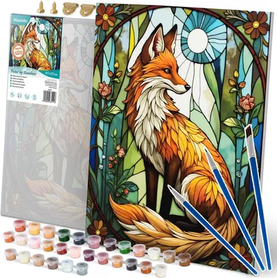 Image de Kit de peinture par numéros - Motif renard, toile 40 x 50 cm