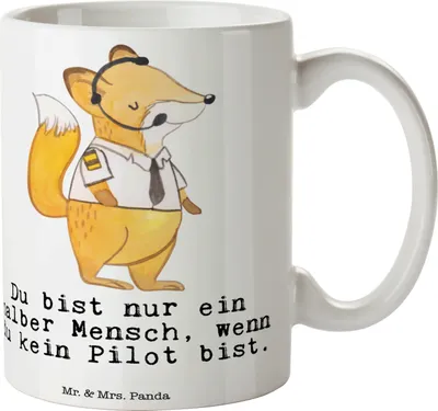 Produktbild von Mr. & Mrs. Panda Tasse Pilot Herz - Weiß - Geschenk, Becher, Kaffeebecher, Kaffeetasse, Cockpit, Lustig, bedruckt, Teetasse, Flugzeug, Spruch