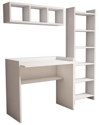 Image de Bureau d'étude avec bibliothèque en bois MDF mélaminé blanc L 90 cm