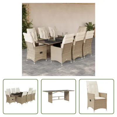 Produktbild von The Living Store 9-tlg. Garten-Essgruppe mit Kissen Beige Poly Rattan