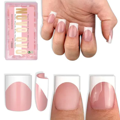 Image de Nagelspitzen French Tip, rose pastel, forme carrée, 240 pièces, 15 tailles, en gel souple