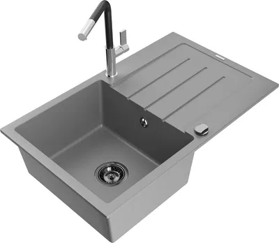 Produktbild von Mexen Bruno 1 Becken-Granitspüle mit Abtropffläche und Mischbatterie Flora, Grau - 6513-71-670401-07-B