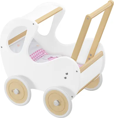 Produktbild von Weißer Holzpuppenwagen Retro-Puppenwagen als Lauflernhilfe 95-001