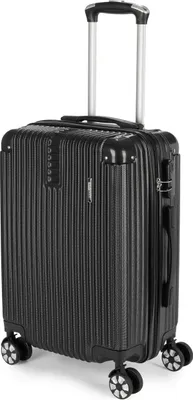 Produktbild von BRUBAKER Handgepäck Koffer London - Reisekoffer mit Zahlenschloss, 4 Rollen und Komfort Tragegriffen - 37 x 56 x 22 cm Rollkoffer, M, Schwarz