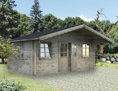 Produktbild von Gartenhaus Palmako Helena 18,6 m² inkl. Fußboden und Vordach 608 x 554 cm tauchgrundiert grau