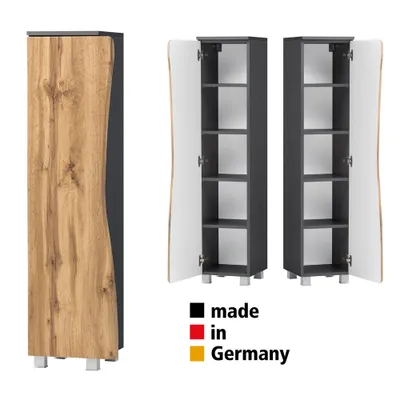 Produktbild von Bad Hochschrank KAHLA-03 in Wotan Eiche Nb. mit Baumkantenoptik und Korpus in graphit, B/H/T: ca. 37,5/130/35 cm