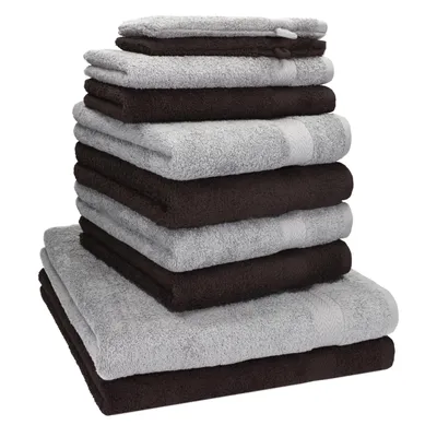 Produktbild von Betz 10-tlg. Handtuch-Set PREMIUM 2 Duschtücher 4 Handtücher 2 Gästetücher 2 Waschhandschuhe  Farbe:  silbergrau & dunkelbraun