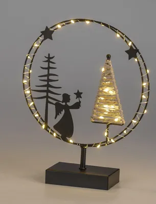 Produktbild von LED Dekoobjekt Ring mit Engel auf Fuß H. 43cm schwarz aus Metall Formano W25