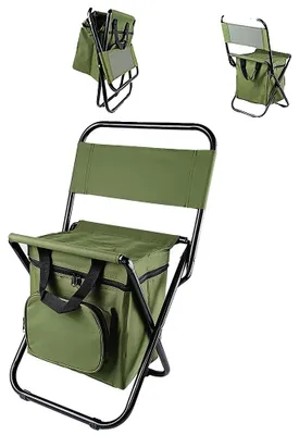 Image de Chaise de camping, modèle portable, glacière isotherme, verte