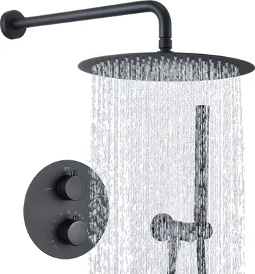 Produktbild von HOMELODY Regendusche Duschsystem mit Thermostat Unterputz Duscharmatur Rund, Duschamaturenset Chrom Duschset Dusche 12 Zoll Kopfbrause Anti-Verbrühungs-Duschsystem