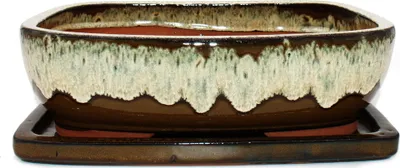 Zdjęcie produktu dla miska bonsai ze spodkiem rozmiar 6 - brazowo-bezowa - prostokatna - model gb5 - dl. 37cm - szer. 28cm - wys. 10cm