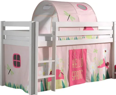 Produktbild von Vipack Spielbett Pino, Liegefläche 90x200 cm mit Textilset Vorhang und Tunnel "Spring"